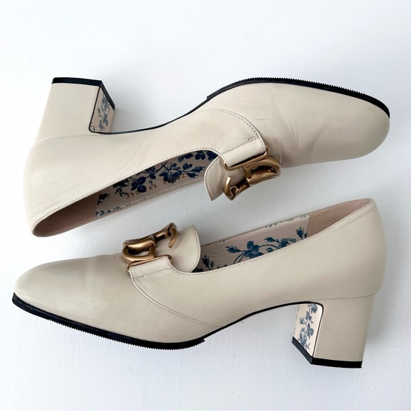 GUCCI | Victoire GG Buckle Vintage White Loafer Heel Pumps Size US 9 EU 39 - Picture 9 of 16
